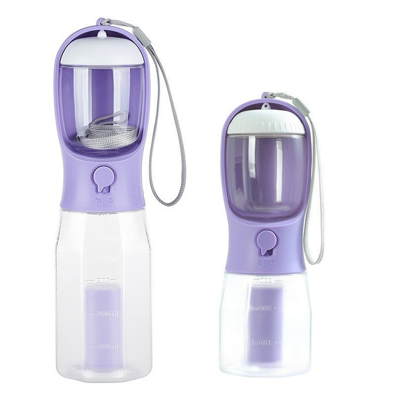Botella 3 en 1 para perros en morado, versiones de 600 ml y 300 ml